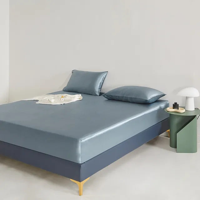 Rose Pink Satin Fitted Sheet with Smooth Finish-Bed Sheet-Bellascena-Sky Blue-90x200cm-bellascena