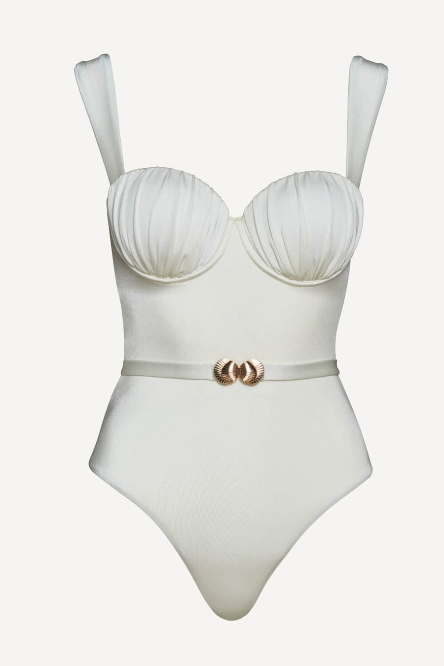 Ruched Deep Blue Satin One-Piece Swimsuit with Belted Accents-One-Piece Swimsuit-Bellascena-bellascena