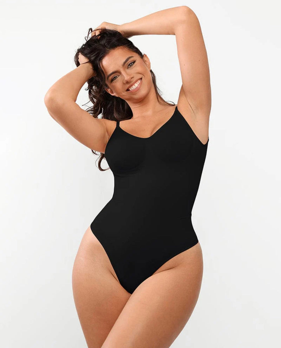 Seamless Black Matte Bodysuit with Straps-Bodysuit-Bellascena-bellascena