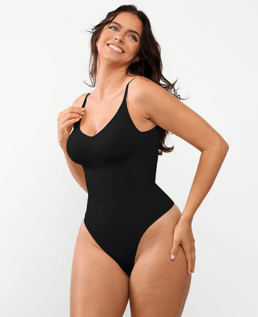 Seamless Black Matte Bodysuit with Straps-Bodysuit-Bellascena-bellascena
