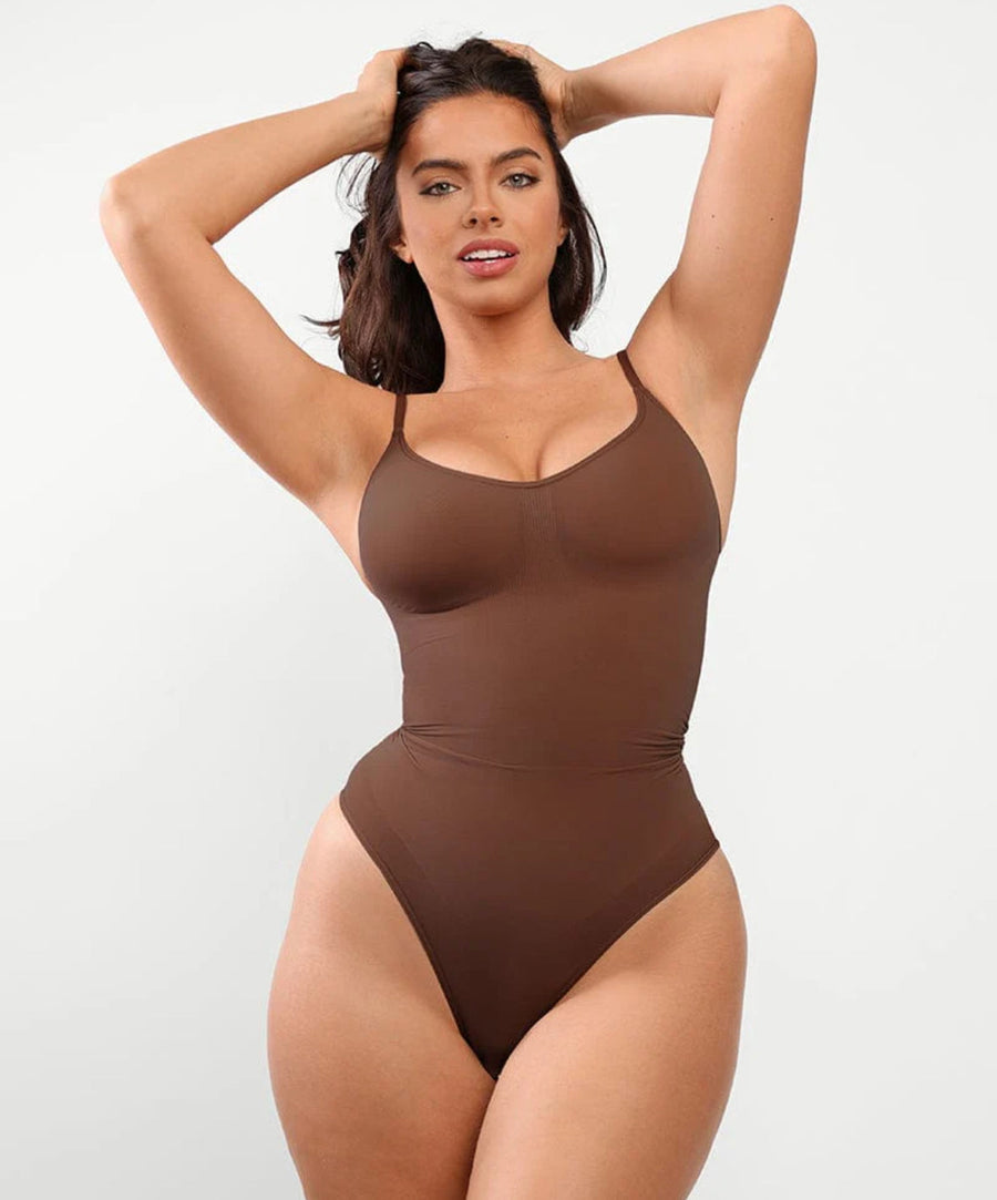 Seamless Black Matte Bodysuit with Straps-Bodysuit-Bellascena-bellascena