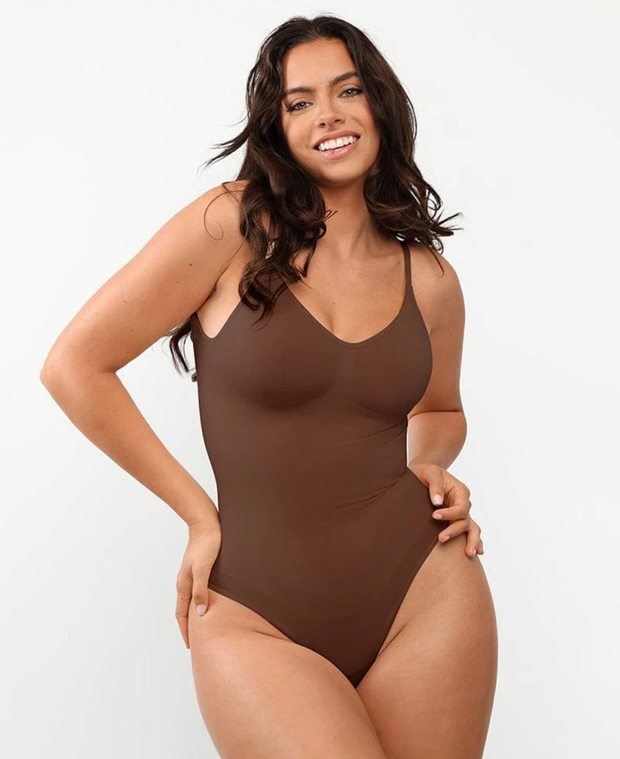 Seamless Black Matte Bodysuit with Straps-Bodysuit-Bellascena-Brown-S-bellascena