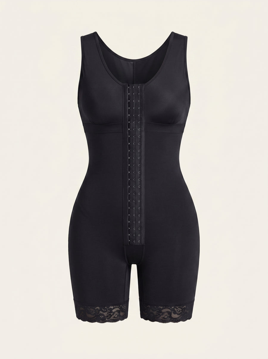 Seamless Black Nylon Shapewear Bodysuit with Lace Trim-Shapewear-Bellascena-Black-S-bellascena