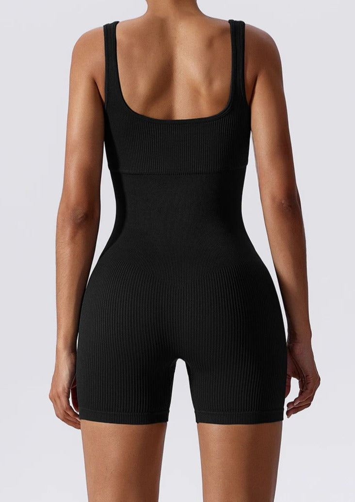 Seamless Black Ribbed Bodysuit with Sculpting Fit-Bodysuit-Bellascena-bellascena