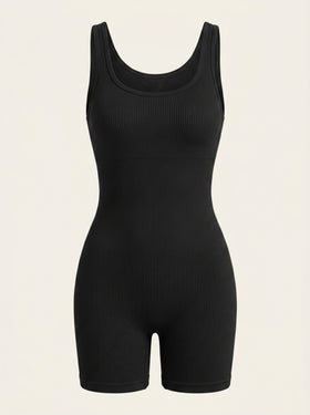 Seamless Black Ribbed Bodysuit with Sculpting Fit-Bodysuit-Bellascena-Black-S-bellascena