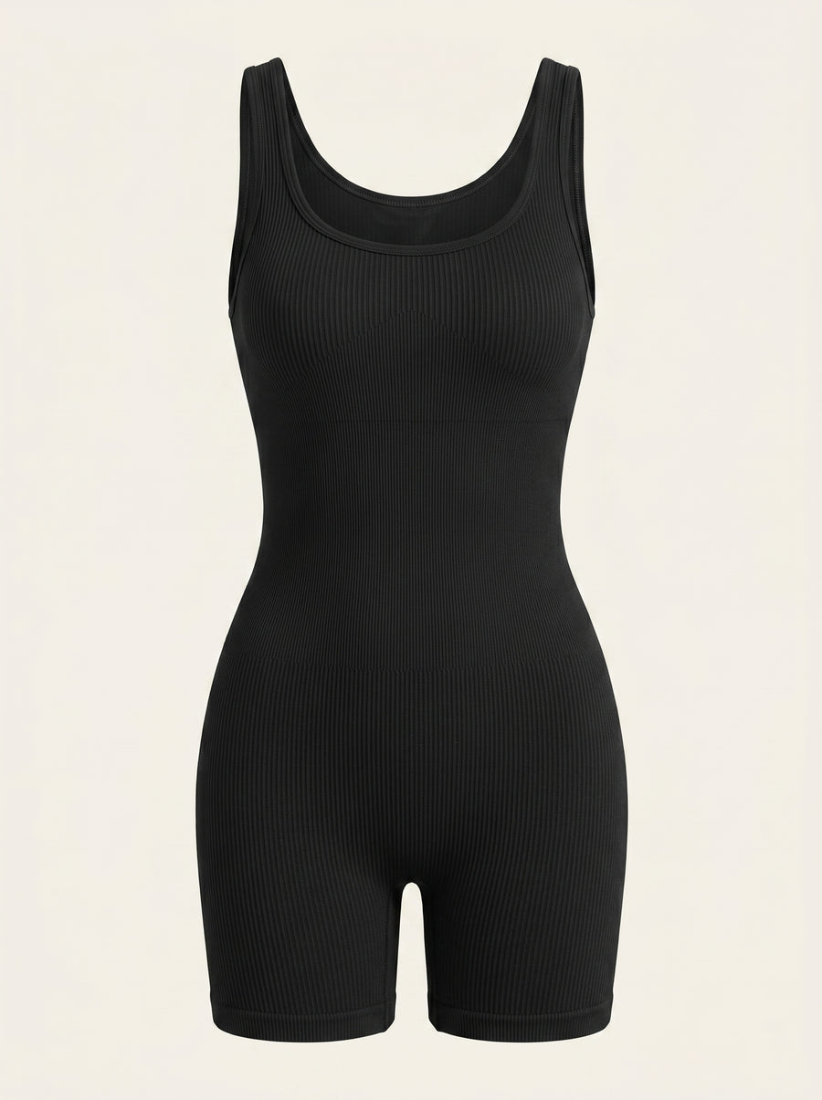 Seamless Black Ribbed Bodysuit with Sculpting Fit-Bodysuit-Bellascena-Black-S-bellascena
