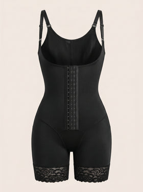 Seamless Black Spandex Bodysuit with Lace Trim-Bodysuit-Bellascena-Black-S-bellascena