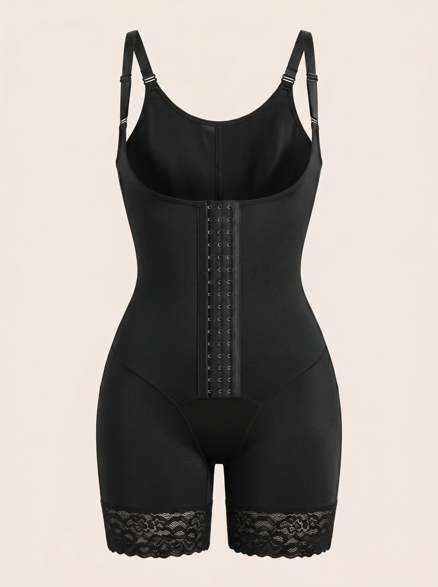 Seamless Black Spandex Bodysuit with Lace Trim-Bodysuit-Bellascena-Black-S-bellascena