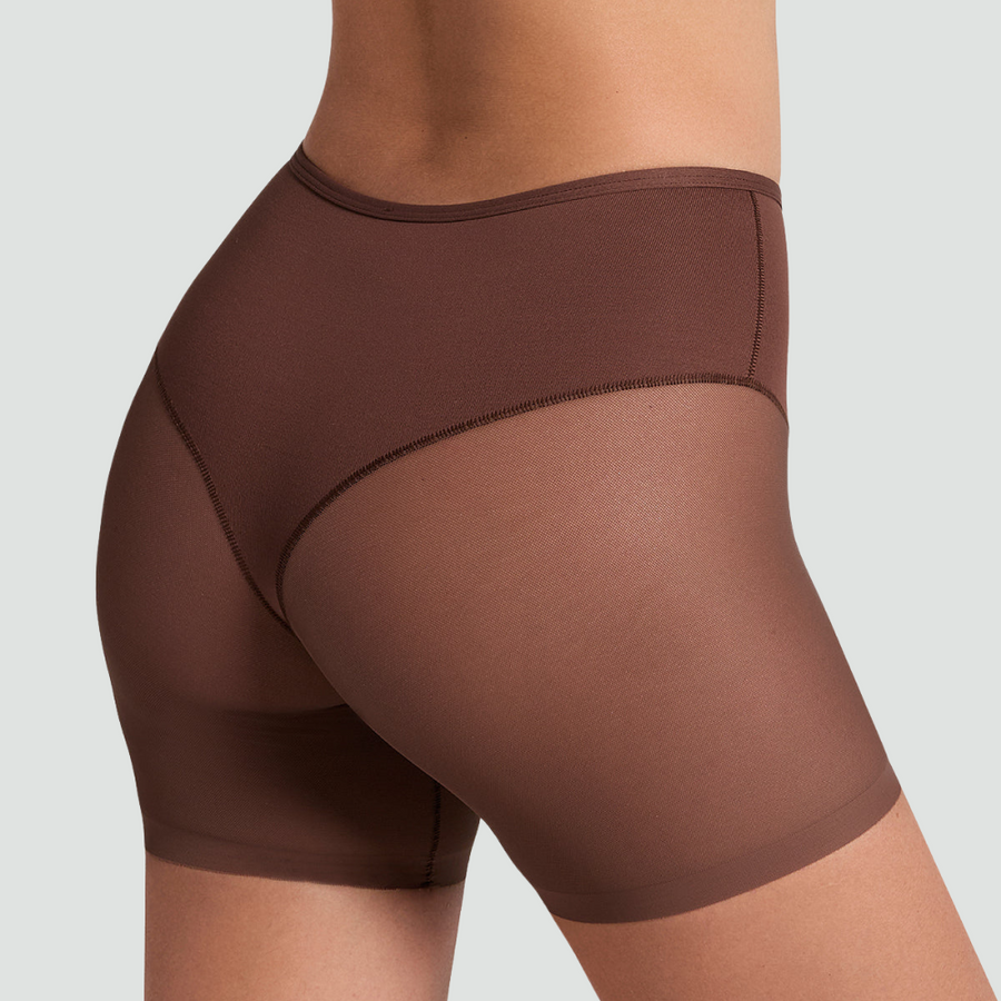 Seamless Brown Mesh Shapewear with Sheer Design-Shapewear-Bellascena-bellascena