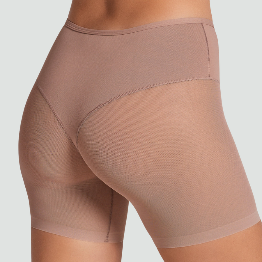 Seamless Brown Mesh Shapewear with Sheer Design-Shapewear-Bellascena-bellascena
