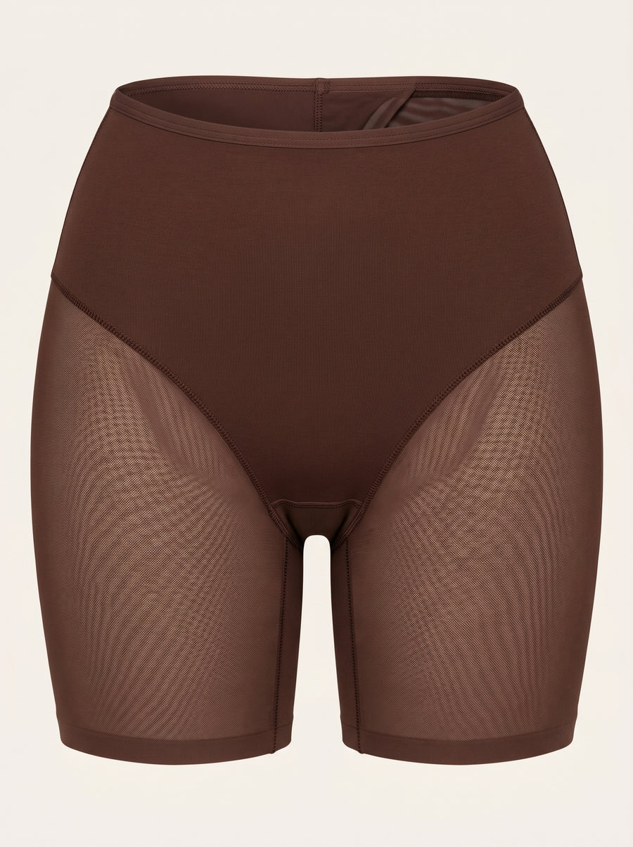 Seamless Brown Mesh Shapewear with Sheer Design-Shapewear-Bellascena-Brown-S-bellascena