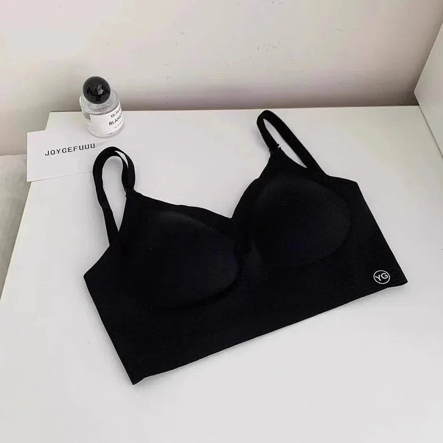 Seamless Wireless Cream Matte Bra with Strappy Detail-Bra-Bellascena-Black-S-bellascena