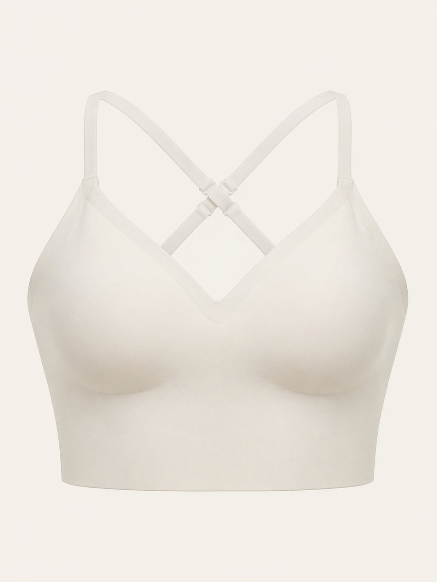 Seamless Wireless Cream Matte Bra with Strappy Detail-Bra-Bellascena-bellascena