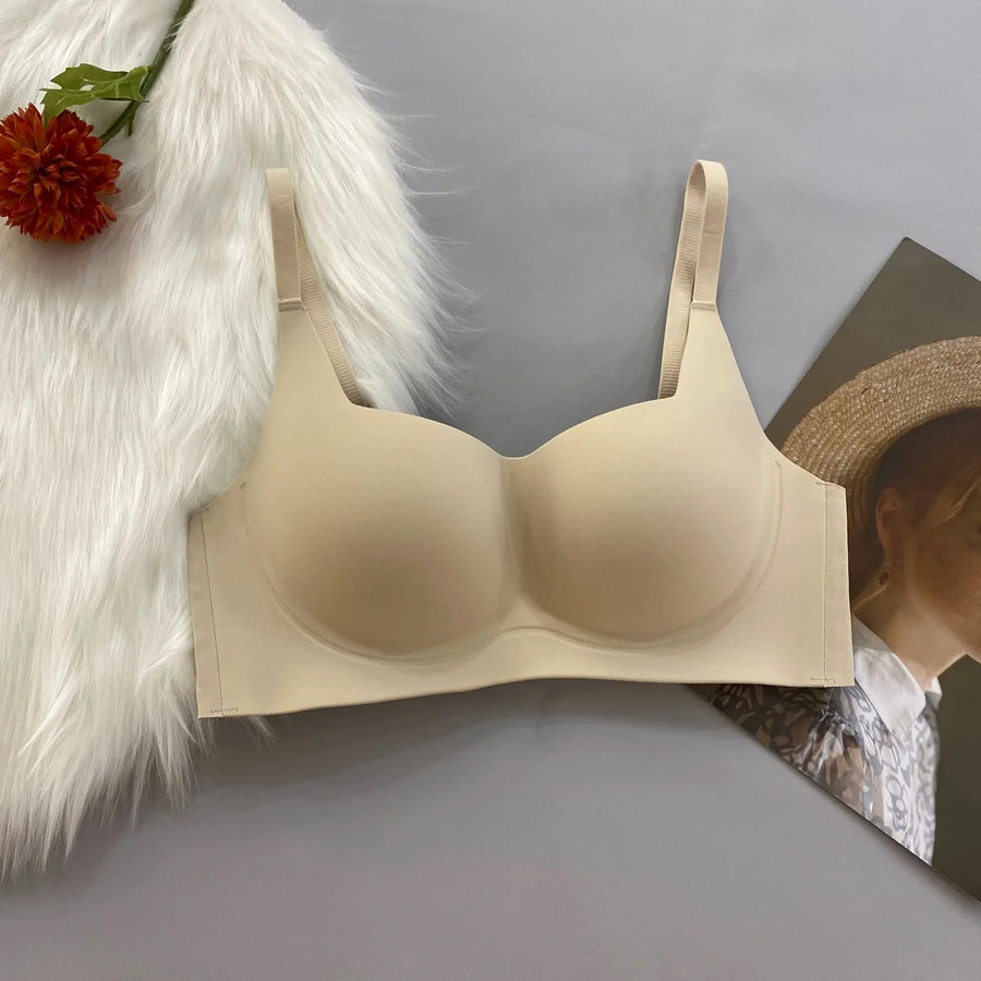 Seamless Wireless Push-Up Tan Microfiber Bra with Adjustable Straps-Bra-Bellascena-bellascena
