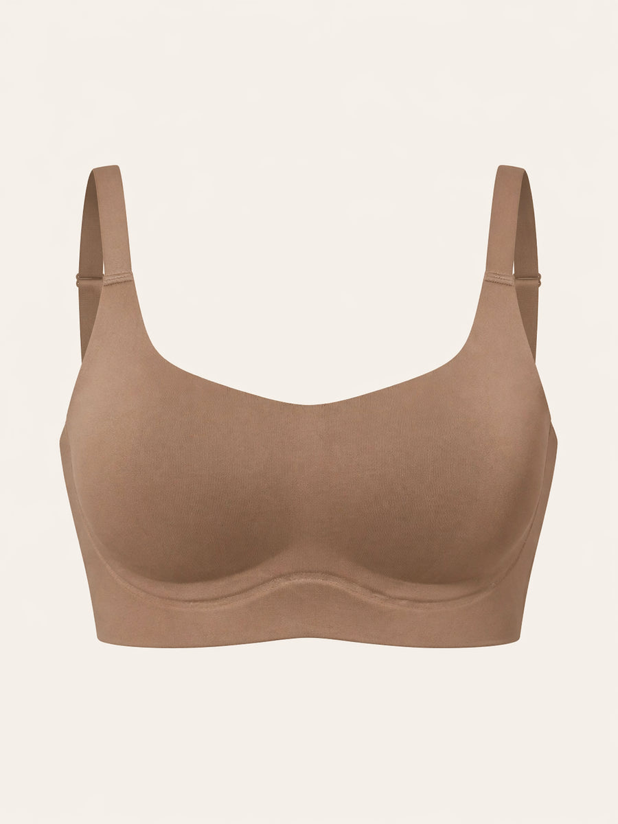 Seamless Wireless Push-Up Tan Microfiber Bra with Adjustable Straps-Bra-Bellascena-bellascena