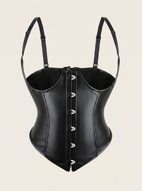 Set with Suspenders Black Leather Corset with Lace-Up Back-Corset-Bellascena-Black-S-bellascena