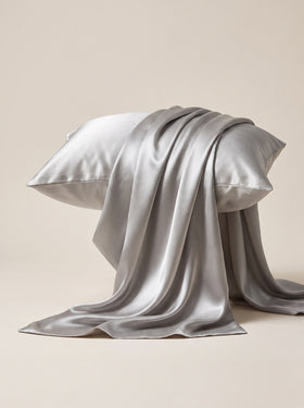 Silver Satin Pillowcase Set with Glossy Sheen-Pillowcase-Bellascena-bellascena