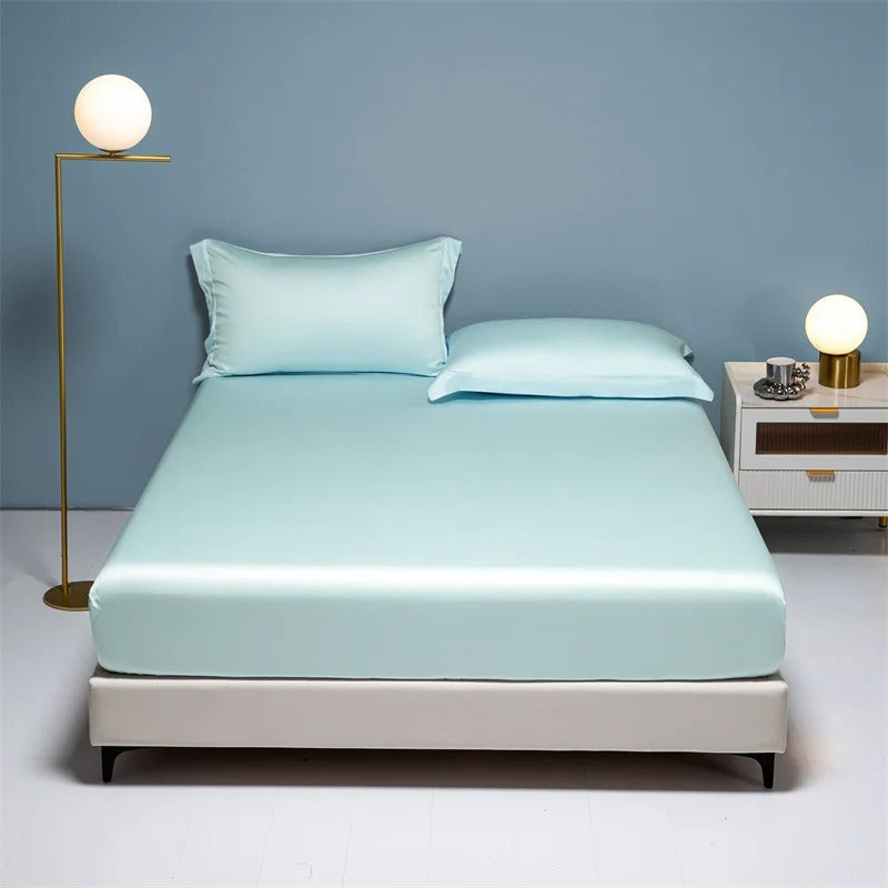 Slate Blue Satin Fitted Sheet with Glossy Sheen-Bed Sheet-Bellascena-1-90x190cm-bellascena