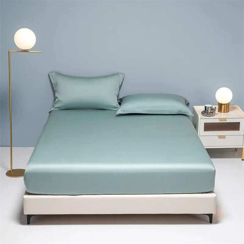 Slate Blue Satin Fitted Sheet with Glossy Sheen-Bed Sheet-Bellascena-13-90x190cm-bellascena