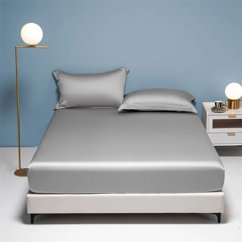 Slate Blue Satin Fitted Sheet with Glossy Sheen-Bed Sheet-Bellascena-14-90x190cm-bellascena