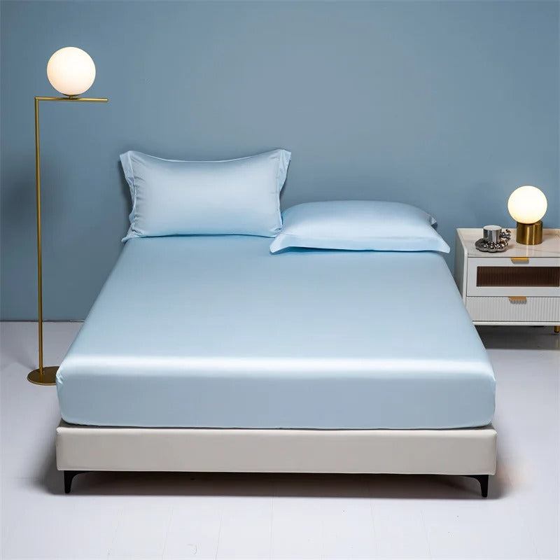 Slate Blue Satin Fitted Sheet with Glossy Sheen-Bed Sheet-Bellascena-15-90x190cm-bellascena