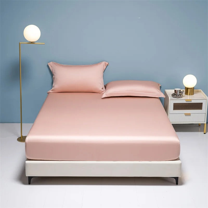 Slate Blue Satin Fitted Sheet with Glossy Sheen-Bed Sheet-Bellascena-2-90x190cm-bellascena