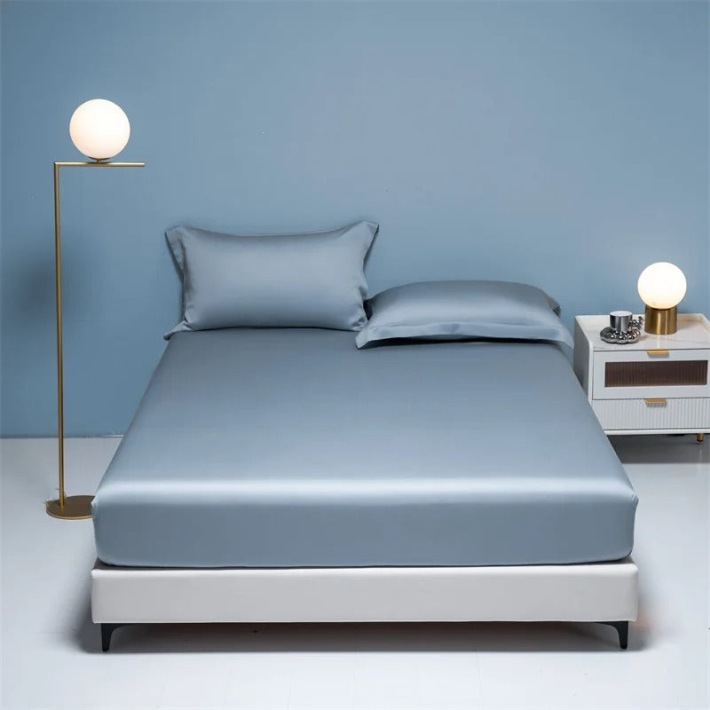 Slate Blue Satin Fitted Sheet with Glossy Sheen-Bed Sheet-Bellascena-8-90x190cm-bellascena