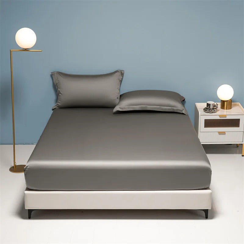 Slate Blue Satin Fitted Sheet with Glossy Sheen-Bed Sheet-Bellascena-9-90x190cm-bellascena