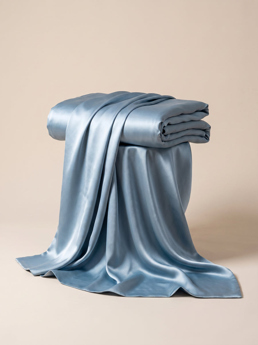 Slate Blue Satin Fitted Sheet with Glossy Sheen-Bed Sheet-Bellascena-bellascena