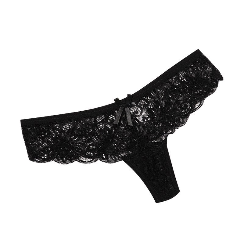Solid Black Lace Panty with Bow Detail-Panty-Bellascena-bellascena