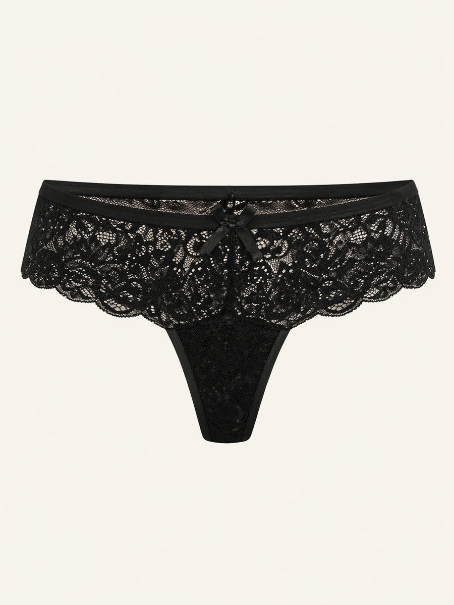 Solid Black Lace Panty with Bow Detail-Panty-Bellascena-Black-S-bellascena