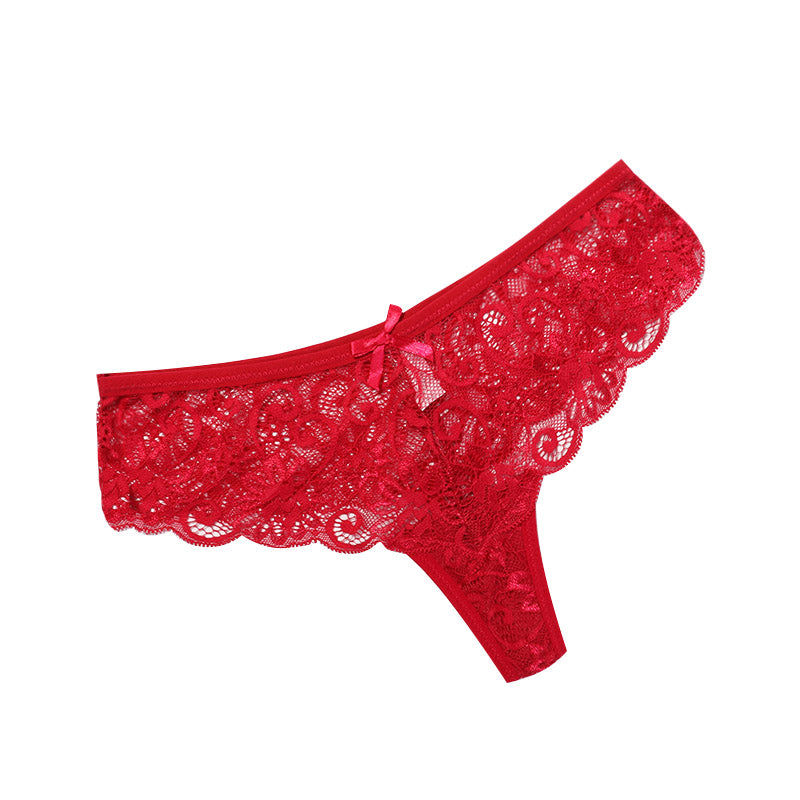 Solid Black Lace Panty with Bow Detail-Panty-Bellascena-Red-S-bellascena