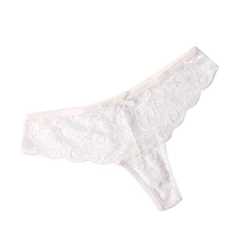 Solid Black Lace Panty with Bow Detail-Panty-Bellascena-White-S-bellascena