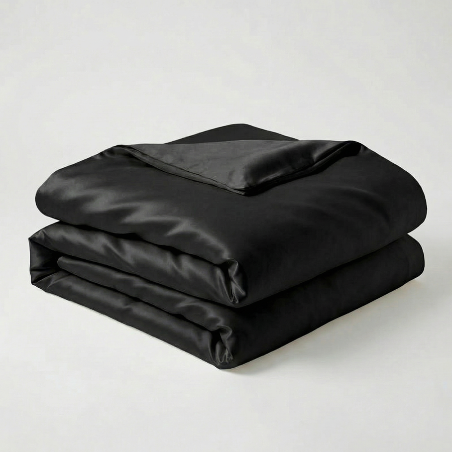 Solid Black Satin Duvet Cover with Glossy Finish-Duvet Cover-Bellascena-bellascena