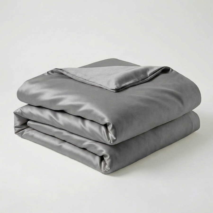 Solid Black Satin Duvet Cover with Glossy Finish-Duvet Cover-Bellascena-Gray-150x200cm-bellascena