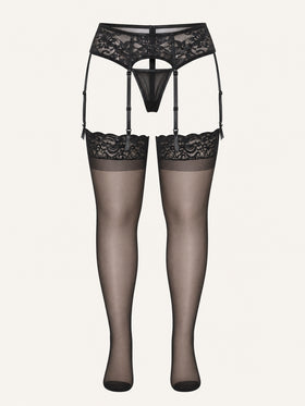 Solid Black Sheer Mesh Knee High Stockings with Rhinestones-Tights-Bellascena-Black-One Size-bellascena