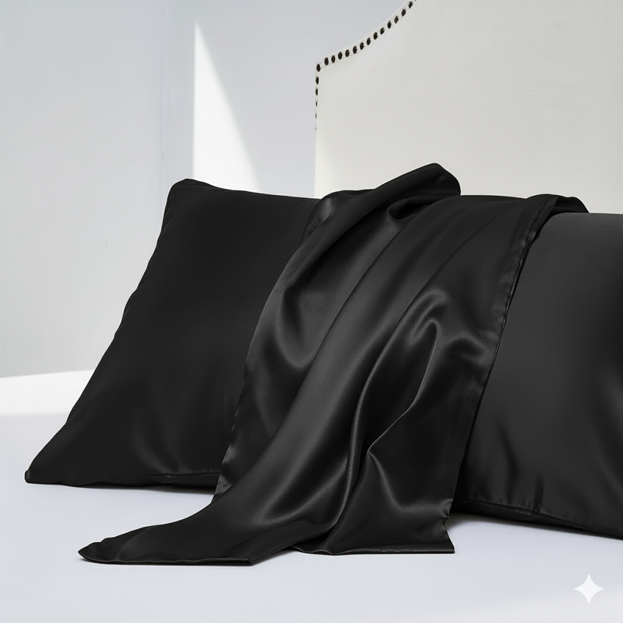 Solid Gray Satin Pillowcase Set with Smooth Finish-Pillowcase-Bellascena-Black-50x60cm-bellascena