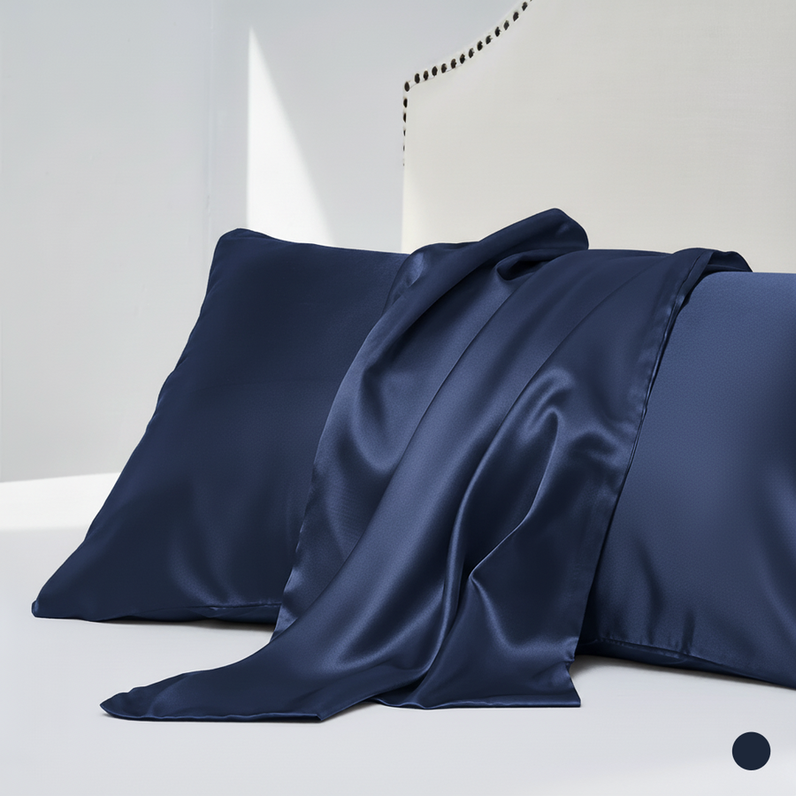 Solid Gray Satin Pillowcase Set with Smooth Finish-Pillowcase-Bellascena-Midnight Blue-50x60cm-bellascena