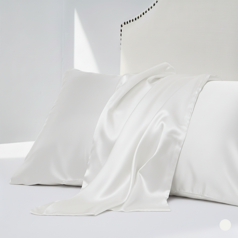 Solid Gray Satin Pillowcase Set with Smooth Finish-Pillowcase-Bellascena-White-50x60cm-bellascena