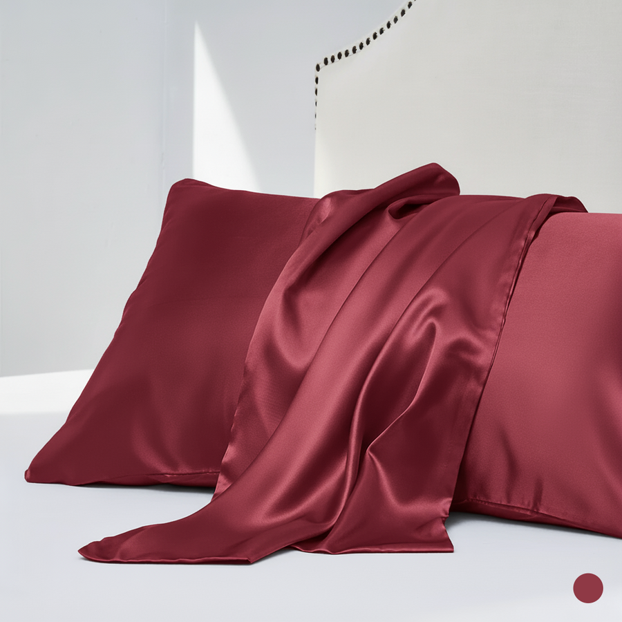 Solid Gray Satin Pillowcase Set with Smooth Finish-Pillowcase-Bellascena-Wine Red-50x60cm-bellascena