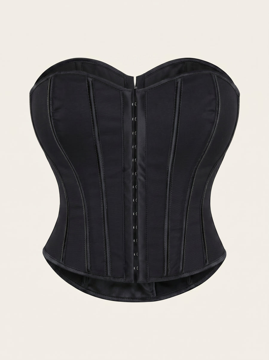 Sophisticated Black Satin Corset with Boned Structure-Corset-Bellascena-Black-S-bellascena
