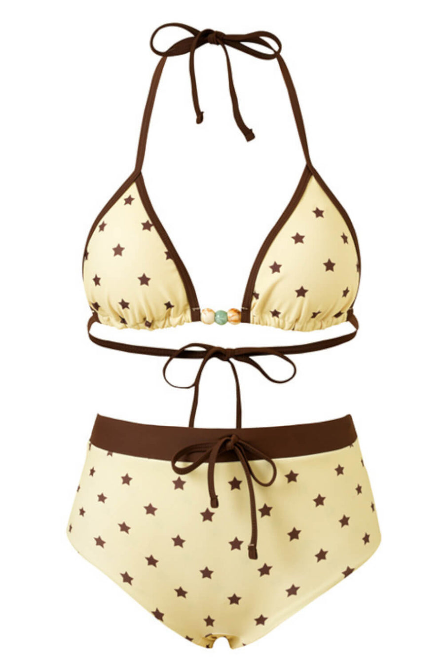 Star Print Nylon Bikini Set with Triangle Halter-Bikini Set-Bellascena-bellascena
