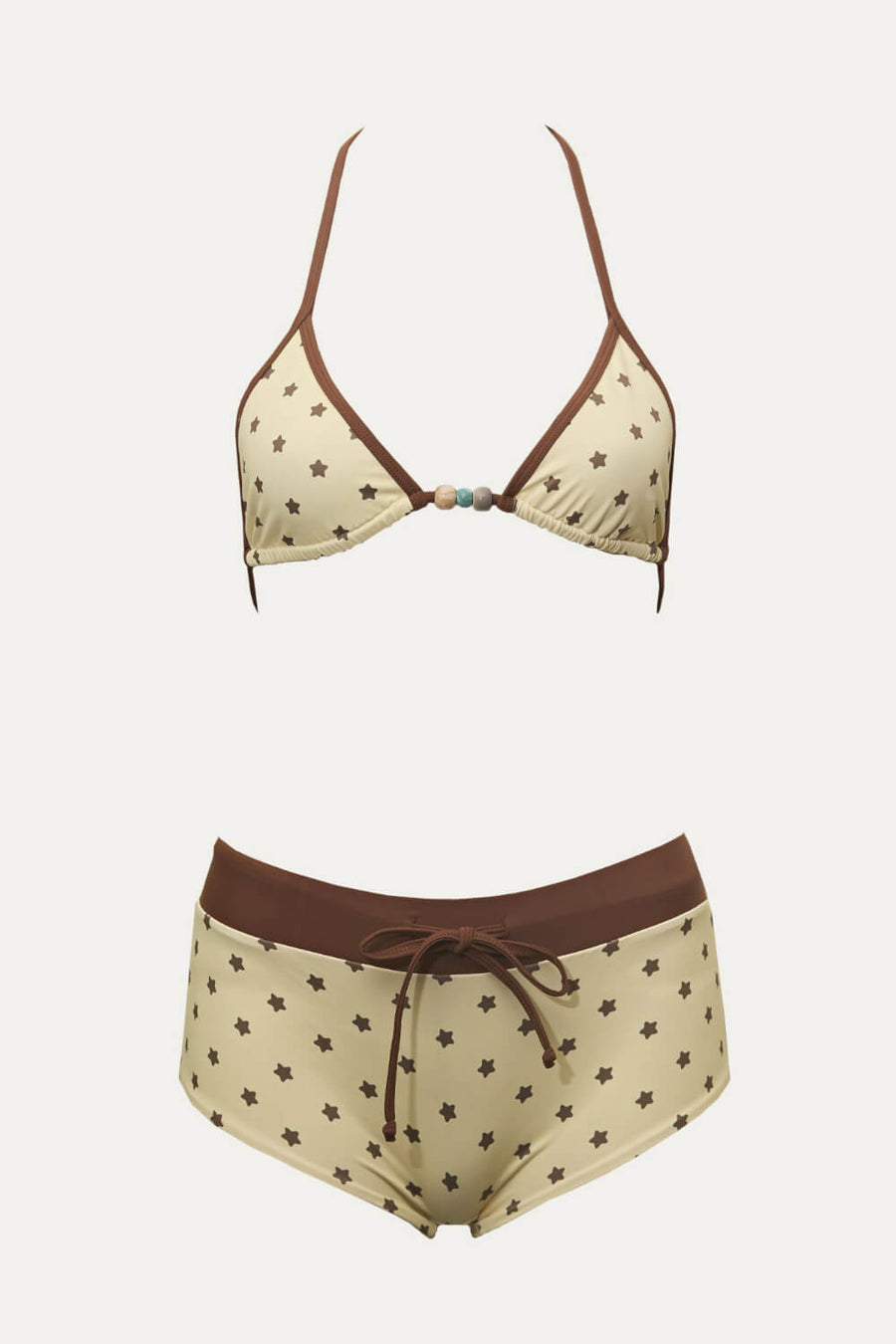 Star Print Nylon Bikini Set with Triangle Halter-Bikini Set-Bellascena-bellascena