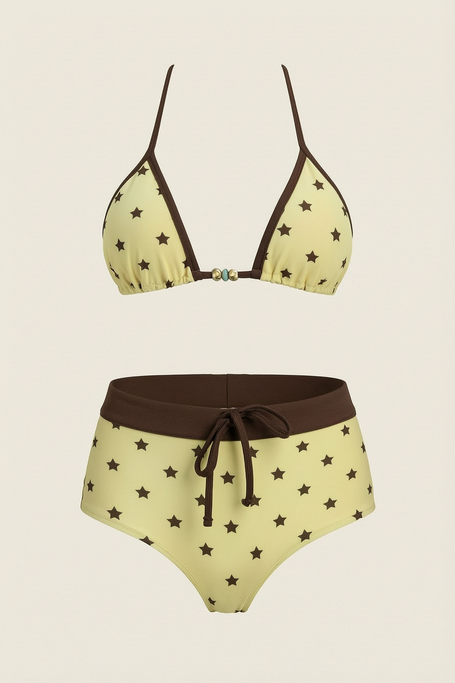 Star Print Nylon Bikini Set with Triangle Halter-Bikini Set-Bellascena-bellascena