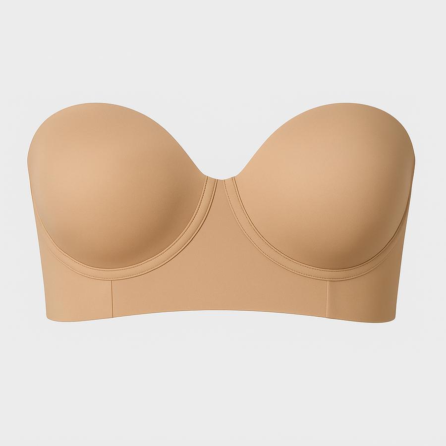 Strapless Beige Satin Bra with Firm Support-Bra-Bellascena-bellascena