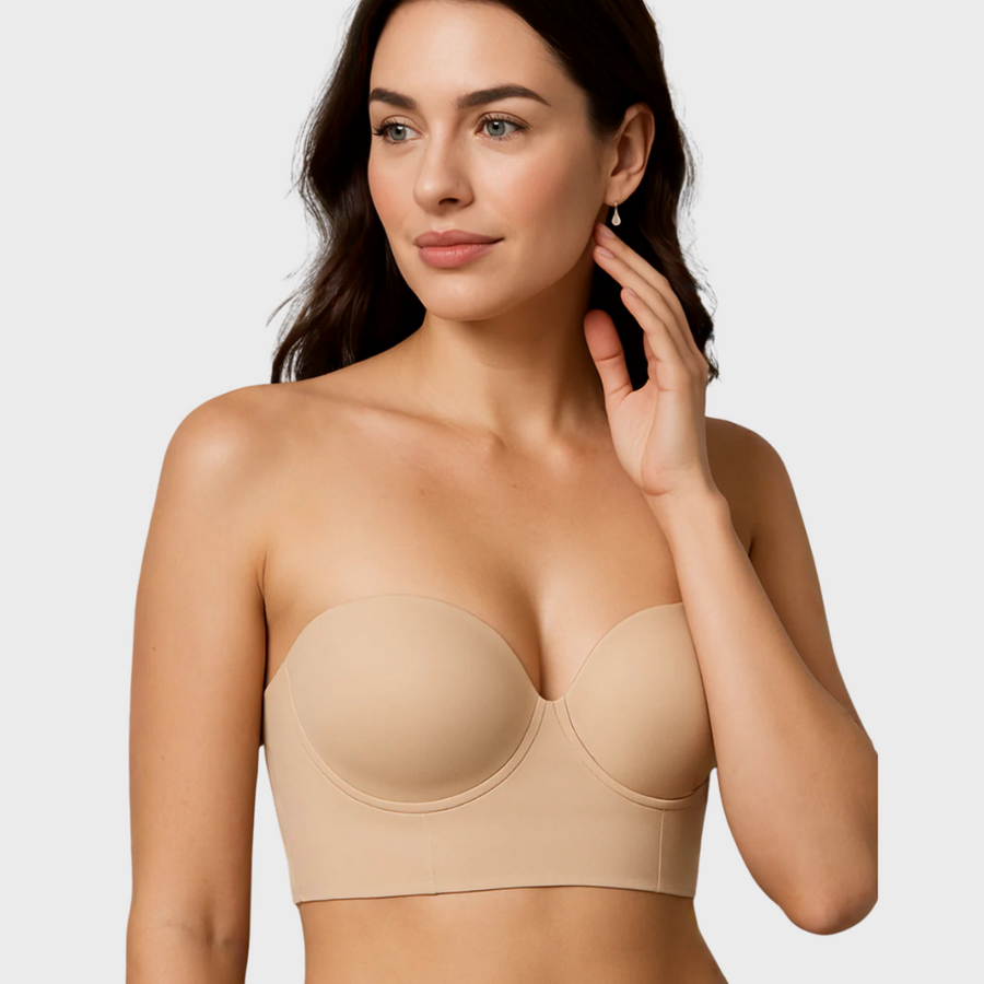 Strapless Beige Satin Bra with Firm Support-Bra-Bellascena-bellascena