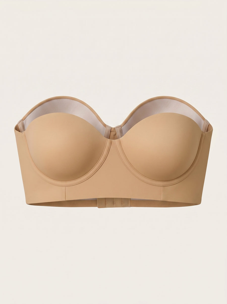 Strapless Beige Satin Bra with Firm Support-Bra-Bellascena-Beige-2XL - 104 cm bust circumference-bellascena