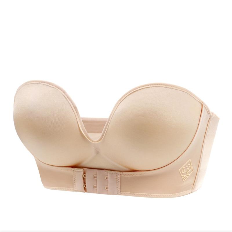 Strapless Seamless Beige & Black Satin Bra with Padded Support-Bra-Bellascena-bellascena