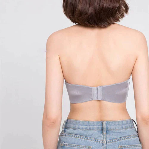 Strapless Seamless Beige & Black Satin Bra with Padded Support-Bra-Bellascena-bellascena