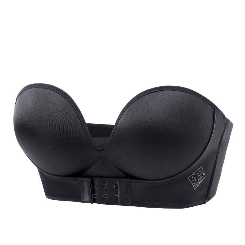 Strapless Seamless Beige & Black Satin Bra with Padded Support-Bra-Bellascena-Black-A-70-bellascena